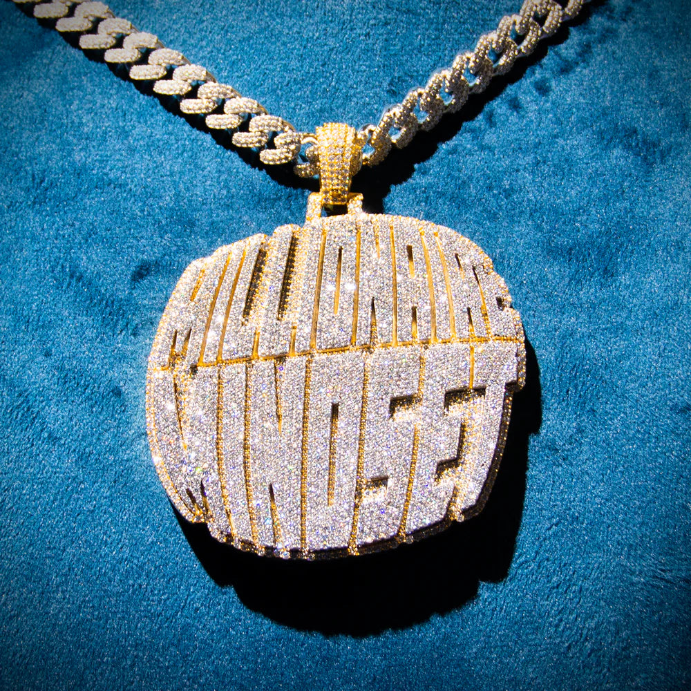 “MILLIONAIRE MINDSET” Custom Moissanite Pendant – Iced Out Diamond-Look Round Necklace Jewelry for Men & Women