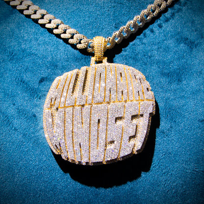 “MILLIONAIRE MINDSET” Custom Moissanite Pendant – Iced Out Diamond-Look Round Necklace Jewelry for Men & Women