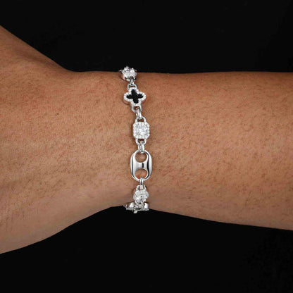 10mm Moissanite Gucci-Inspired Four-Leaf Clover Tennis Bracelet – VVS Diamond-Look Luxury Jewelry in 925 Silver, Yellow, Rose & White Gold Finishes