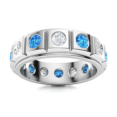 "Blue Topaz and Moissanite Wedding Ring for Women – Elegant Diamond-Look Band in 925 Silver or Gold Finish"