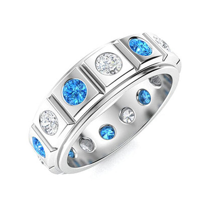 "Blue Topaz and Moissanite Wedding Ring for Women – Elegant Diamond-Look Band in 925 Silver or Gold Finish"