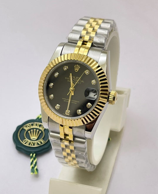"Role Datejust 36mm Black Dial Women’s Watch with Diamond Markers & Two-Tone Bracelet – Swiss ETA Automatic Movement 1:1 Super Clone Replica"