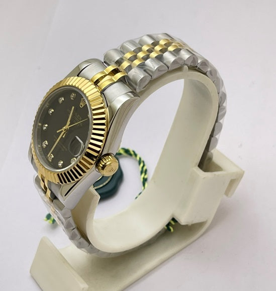 "Role Datejust 36mm Black Dial Women’s Watch with Diamond Markers & Two-Tone Bracelet – Swiss ETA Automatic Movement 1:1 Super Clone Replica"
