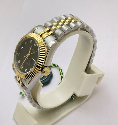 "Role Datejust 36mm Black Dial Women’s Watch with Diamond Markers & Two-Tone Bracelet – Swiss ETA Automatic Movement 1:1 Super Clone Replica"