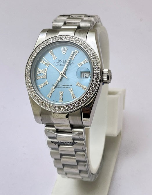 "Role Datejust 36mm Ice Blue Dial Women’s Watch with Diamond Bezel – Swiss ETA Automatic Movement 1:1 Super Clone Luxury Replica"