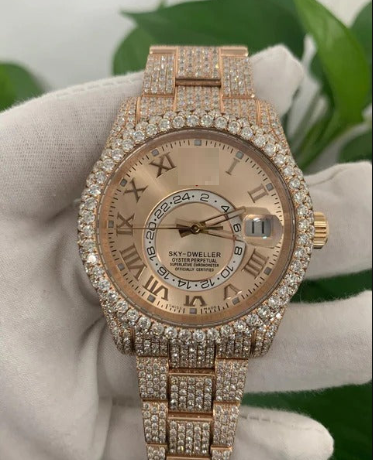 MW Premium Moissanite Gold Color Round   Iced Out Stainless Steel  Diamond Hip Hop Bust Down Watch  Studded Watch Automatic Movement Watch Fully Iced out Watch MW_R1031