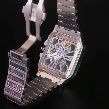 MW Luxury Baguette Skeleton Automatic Square Dial VVS Moissanite Stainless Steel Watch Hip Hop MW_C1014